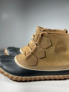 Sorel Out N About Womens Leather Duck Boots Size 5.5 Waterproof Brown Tan Shoes